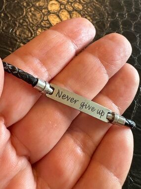 Bundle 3 for $19 Never Give Up Black Braided Leather ID Bracelet